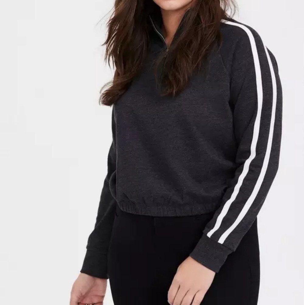 Torrid Charcoal Grey & White Stripe Crop Pullover